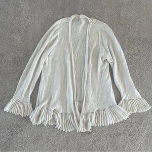 LOGO Slub Open Front Cardigan with Ruffle Detail - CREAM